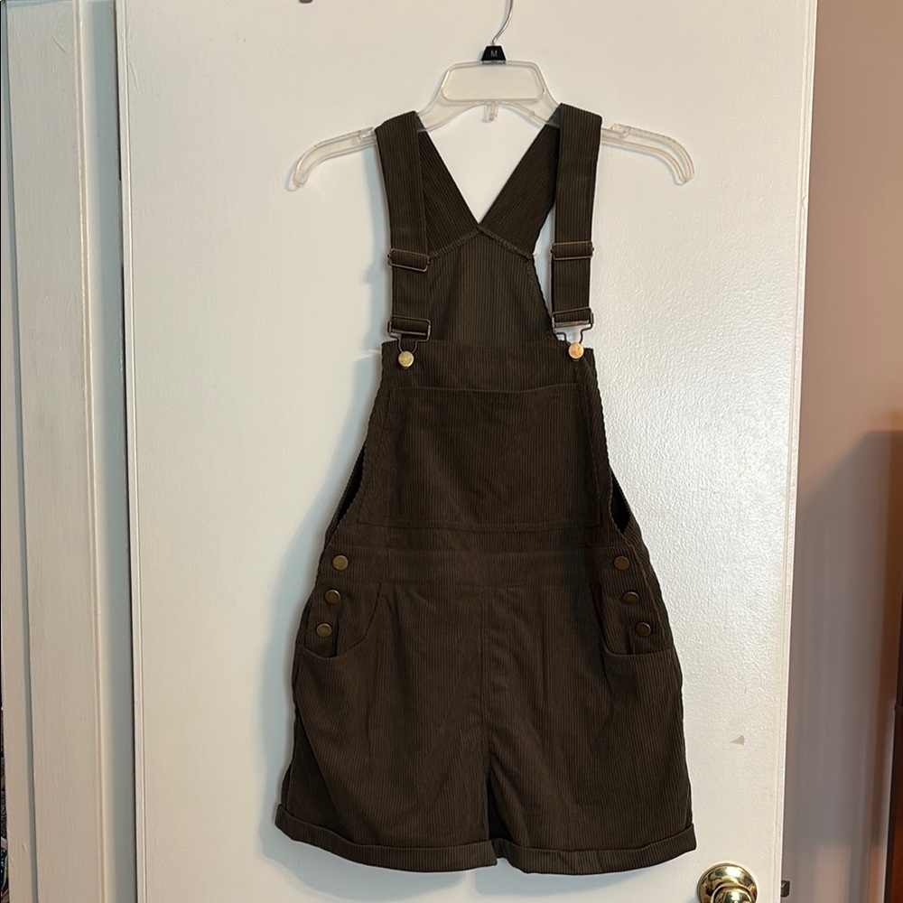 Army Green Women Corduroy Short Overalls